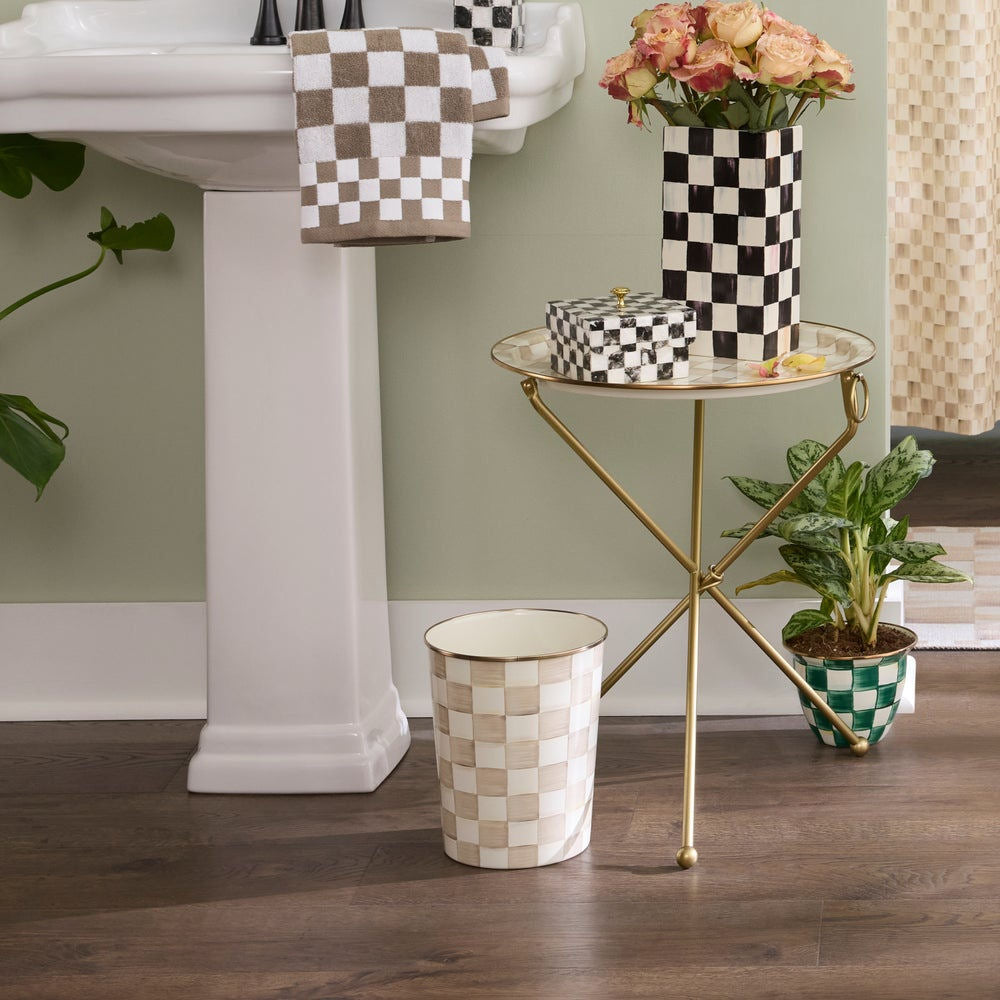 MacKenzie-Childs Mocha Check Waste Bin