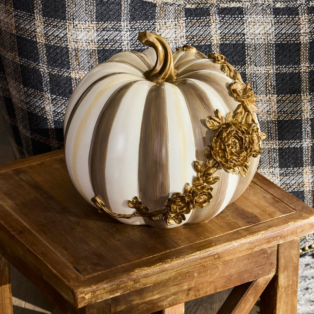 Mocha Stripe Floral Garland Pumpkin by MacKenzie-Childs