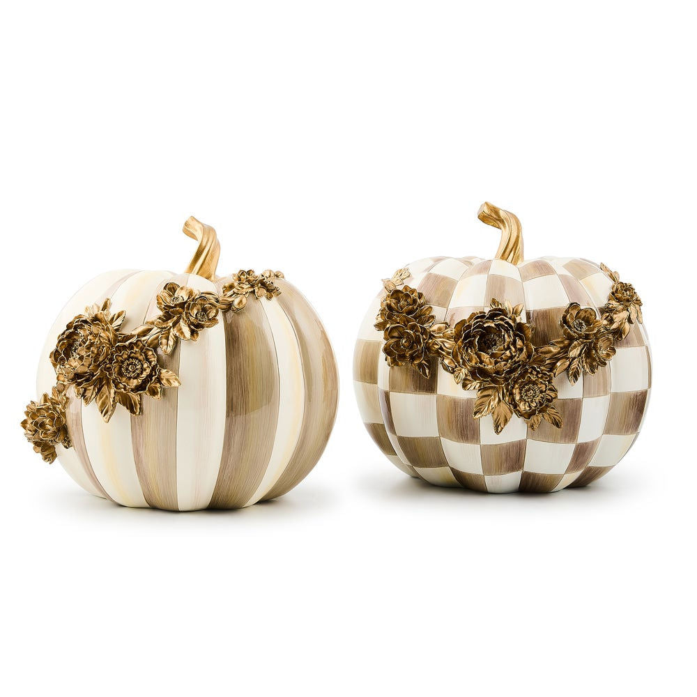 Mocha Stripe Floral Garland Pumpkin by MacKenzie-Childs