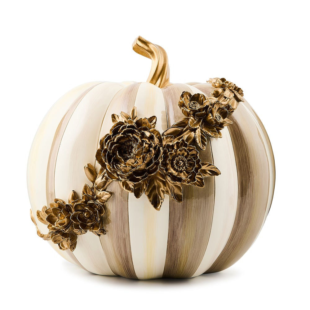 Mocha Stripe Floral Garland Pumpkin by MacKenzie-Childs