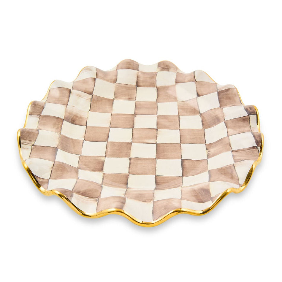 Mocha Check Ceramic Fluted Dinner Plate by MacKenzie-Childs