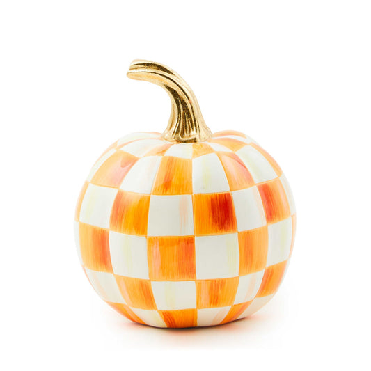 Orange Check Mini Pumpkin - MacKenzie - Childs Halloween decoration - |VESIMI Design| Luxury Bathrooms and Home Decor