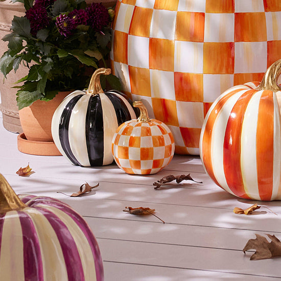 Orange Check Mini Pumpkin - MacKenzie - Childs Halloween decoration - |VESIMI Design| Luxury Bathrooms and Home Decor