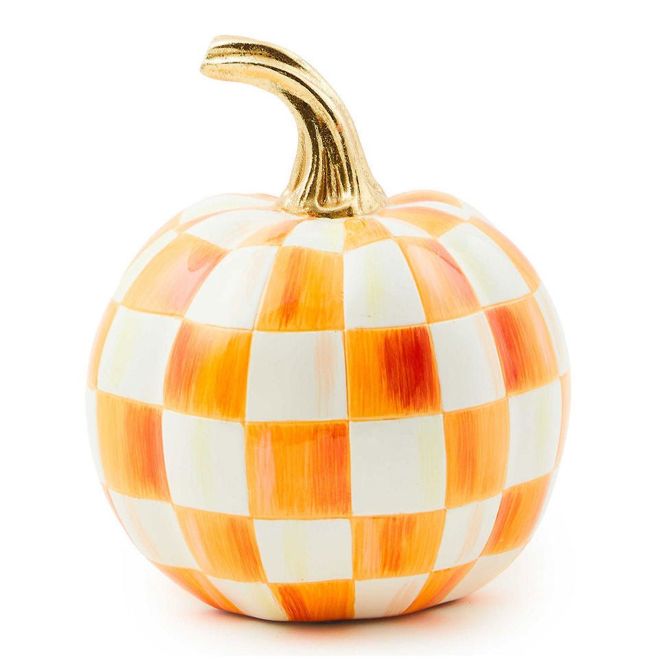 Orange Check Mini Pumpkin - MacKenzie - Childs Halloween decoration - |VESIMI Design| Luxury Bathrooms and Home Decor