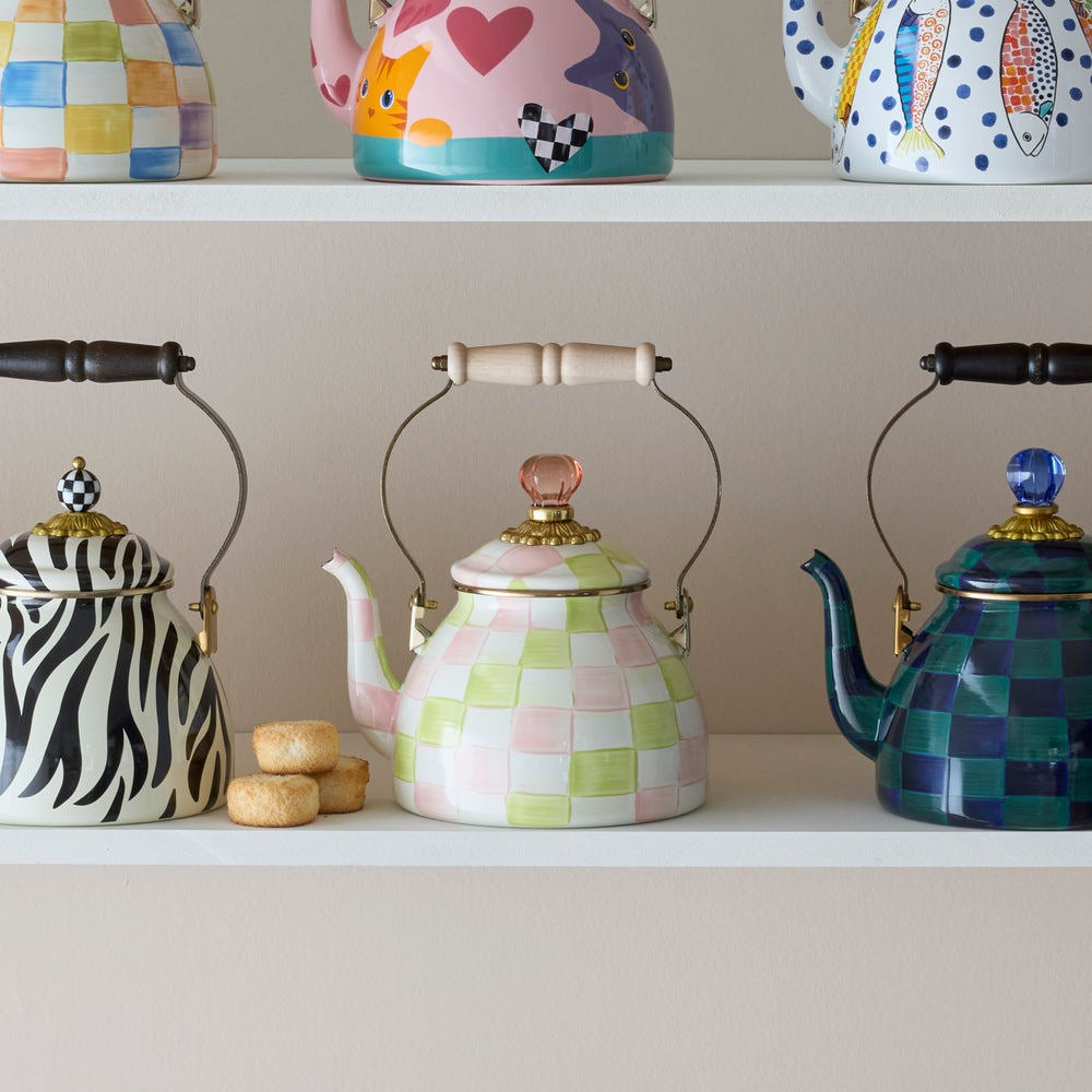 Palm Beach Check 2 Quart Tea Kettle - MacKenzie-Childs limited collection