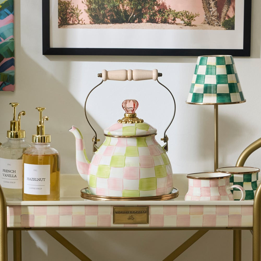 Palm Beach Check 2 Quart Tea Kettle - MacKenzie-Childs limited collection
