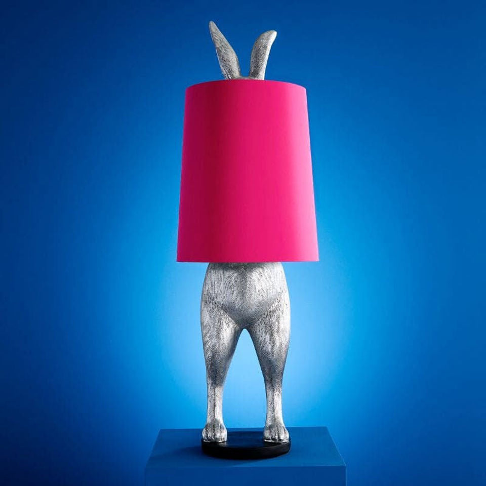 Large Floor Lamp Hiding Rabbit, Silver/Pink
