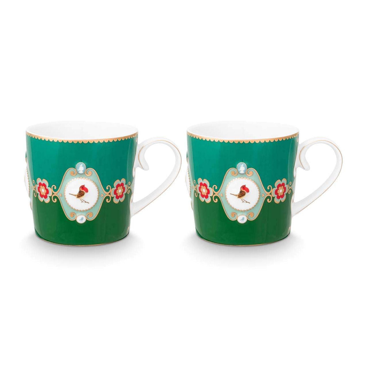Pip Studio Small Love Birds Medallion Emerald-Green Gift Box - 2 Mugs Set