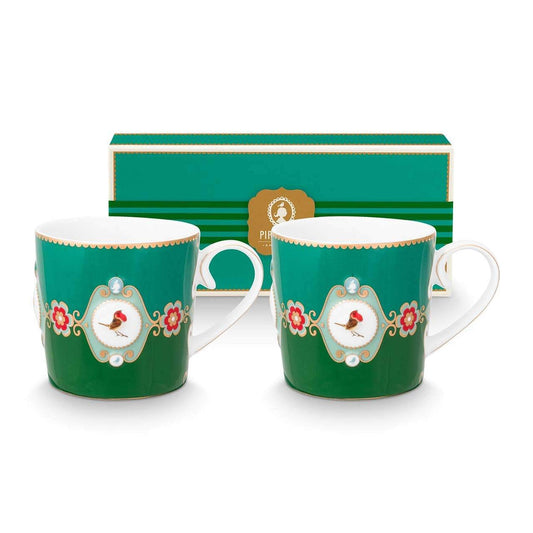 Pip Studio Small Love Birds Medallion Emerald-Green Gift Box - 2 Mugs Set