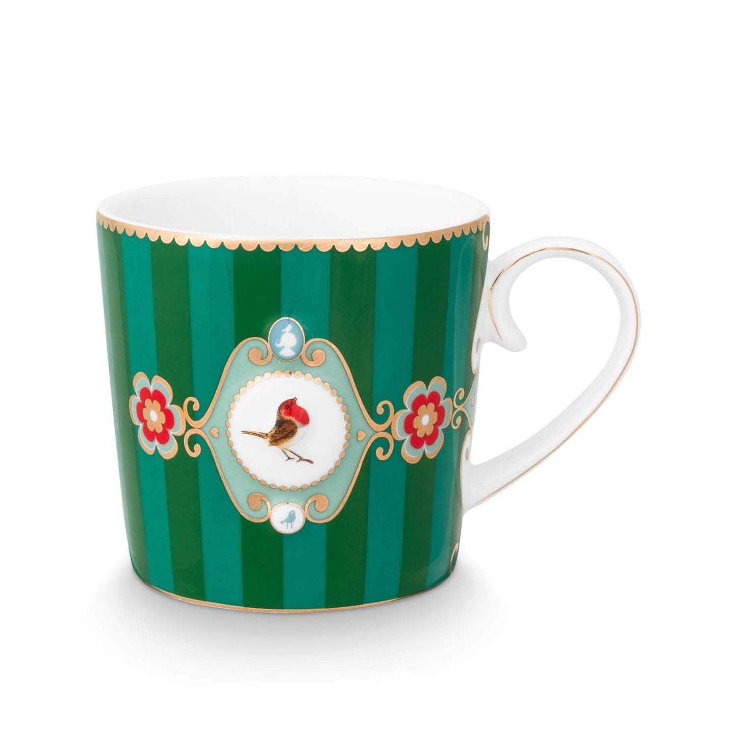 Pip Studio Small Love Birds Medallion Stripes Emerald Green Gift Box - 2 Mugs Set