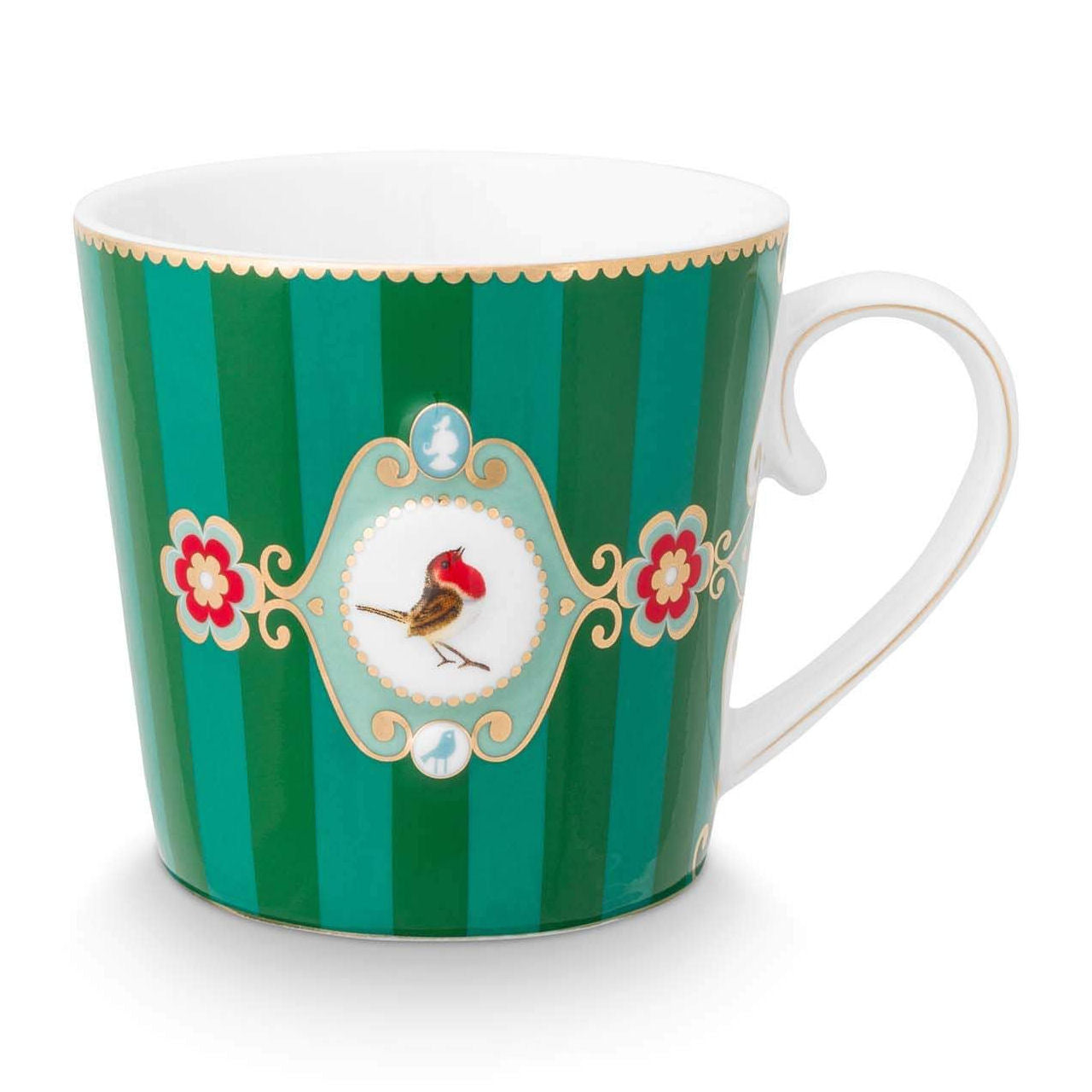 Pip Studio Large Love Birds Medallion Stripes Emerald Green Gift Box - 2 Mugs Set