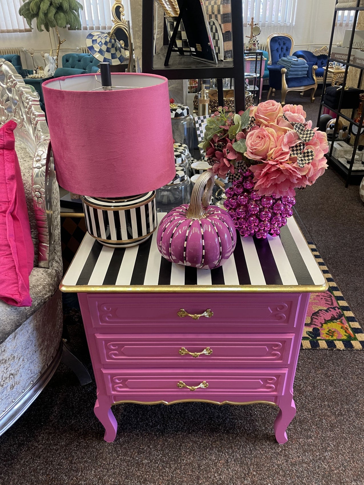 Plum Piped Pumpkin MacKenzie-Childs Halloween Decoration