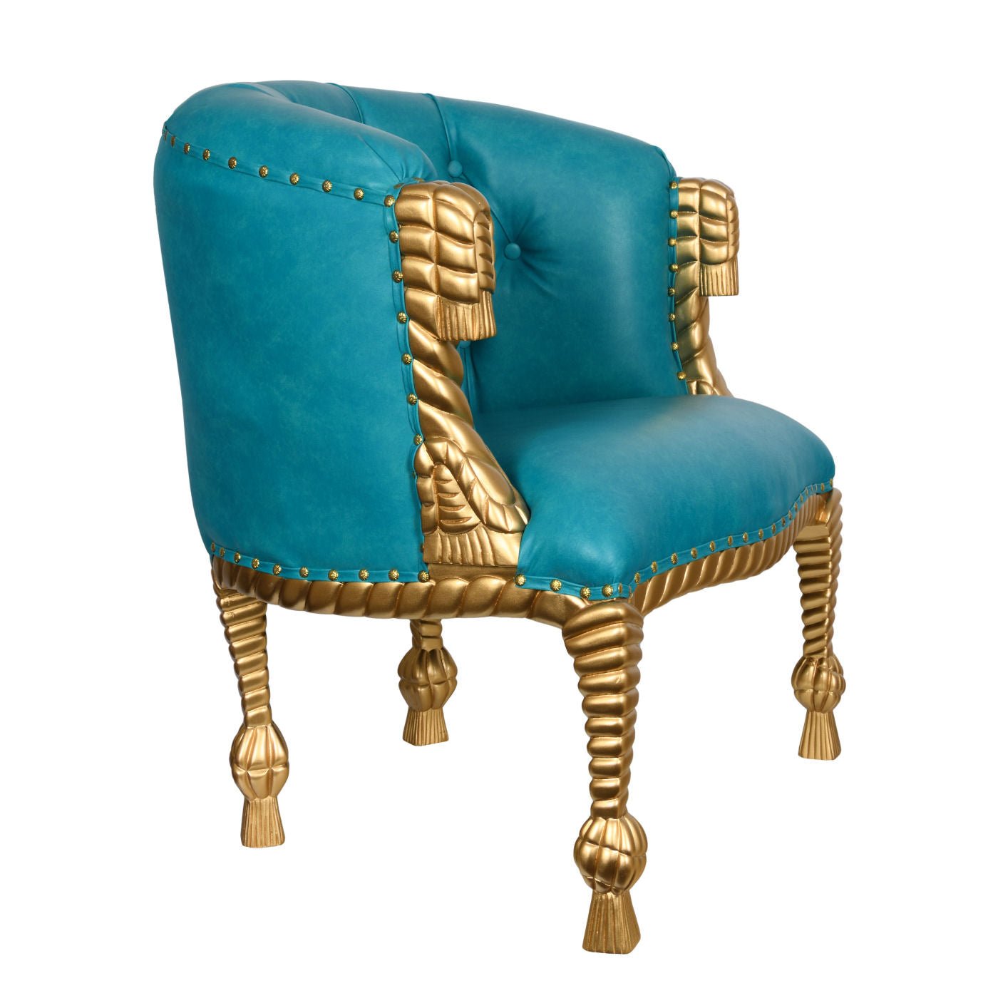 Pool Blue & Gold Mahogany Heavy Carved Armchair - |VESIMI Design| Luxury Bathrooms and Home Decor