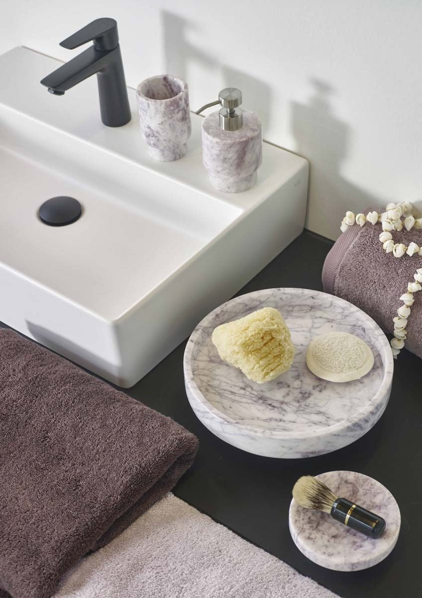 PORTO ROSY Italian Marble Bathroom Pedestal Tray - |VESIMI Design| Luxury Bathrooms and Home Decor