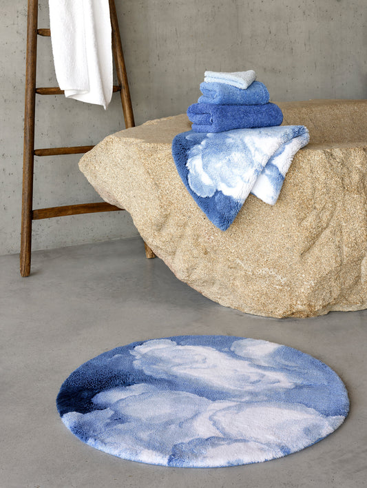 White & Powder Blue Egyptian Cotton Bath Mat Walker by Abyss & Habidecor
