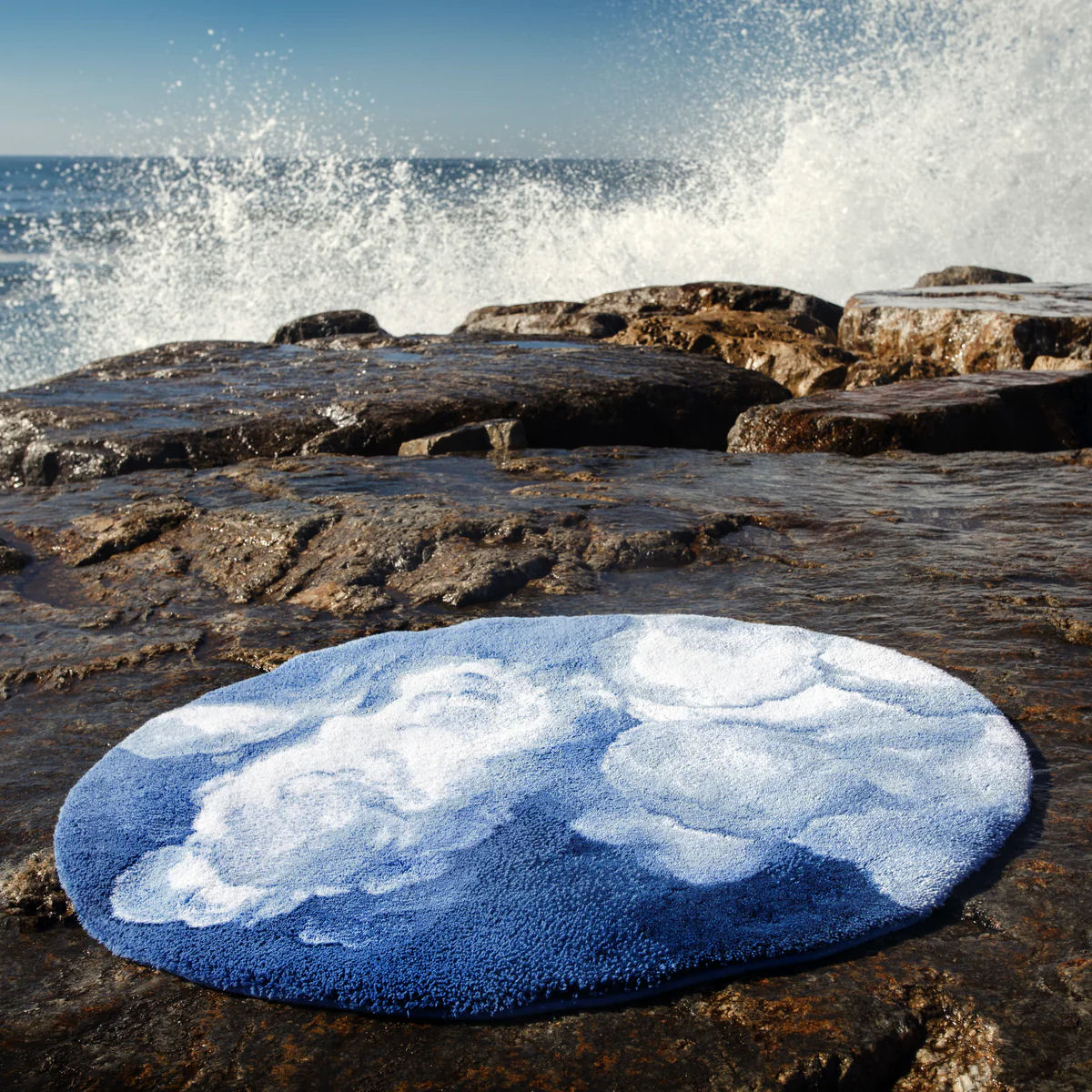 White & Powder Blue Egyptian Cotton Bath Mat Walker by Abyss & Habidecor