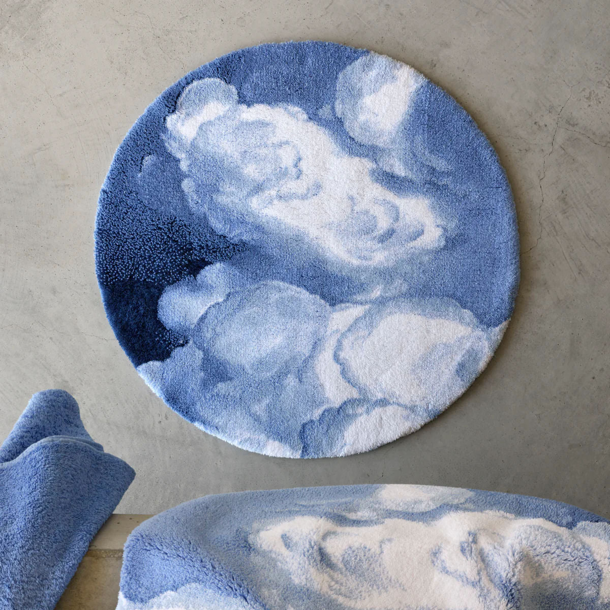 White & Powder Blue Egyptian Cotton Bath Mat Walker by Abyss & Habidecor