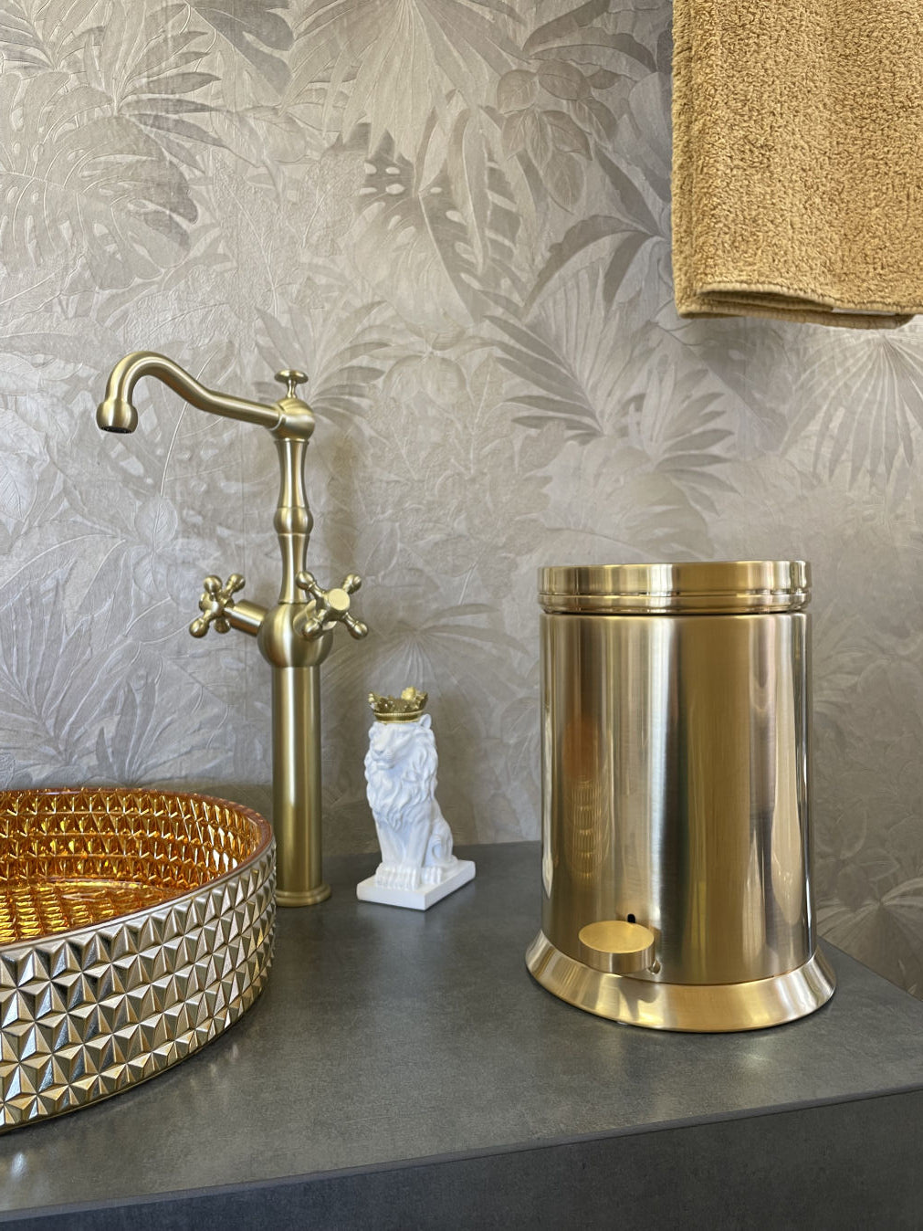 bathroom pedal bin 24K Matt Gold Luxury Bathroom Pedal Bin with Soft Close 3L – |VESIMI Design|