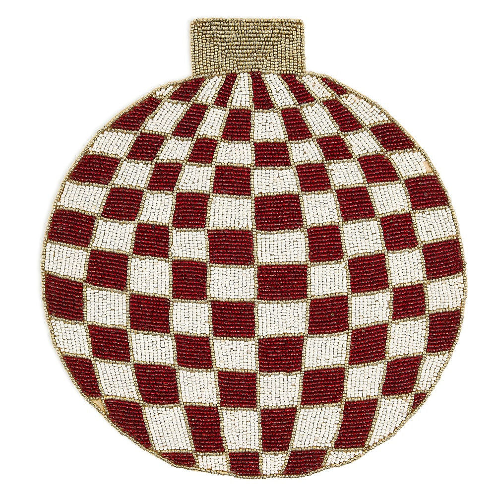 Red Check Ornament Beaded Placemat by MacKenzie-Childs