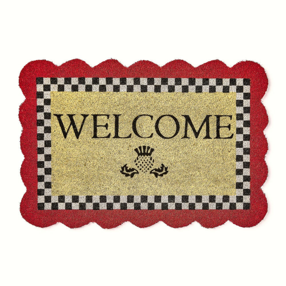 Red Scalloped Welcome Entrance Mat MacKenzie-Childs