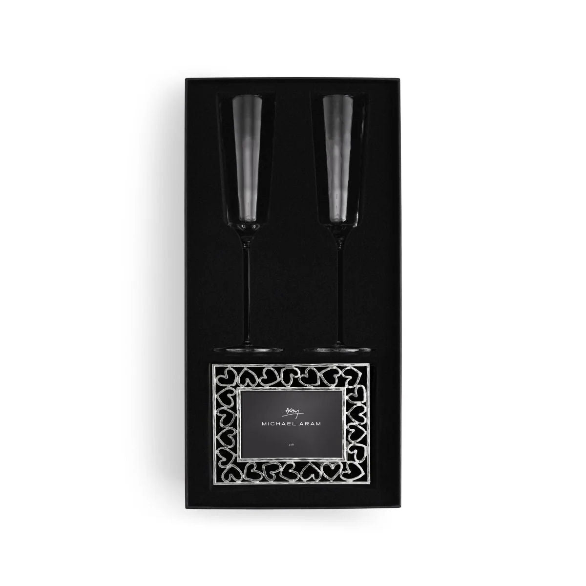 Michael Aram Reflective Champagne Flute & Heart Frame 3.5" x 5" Packaged Gift Set