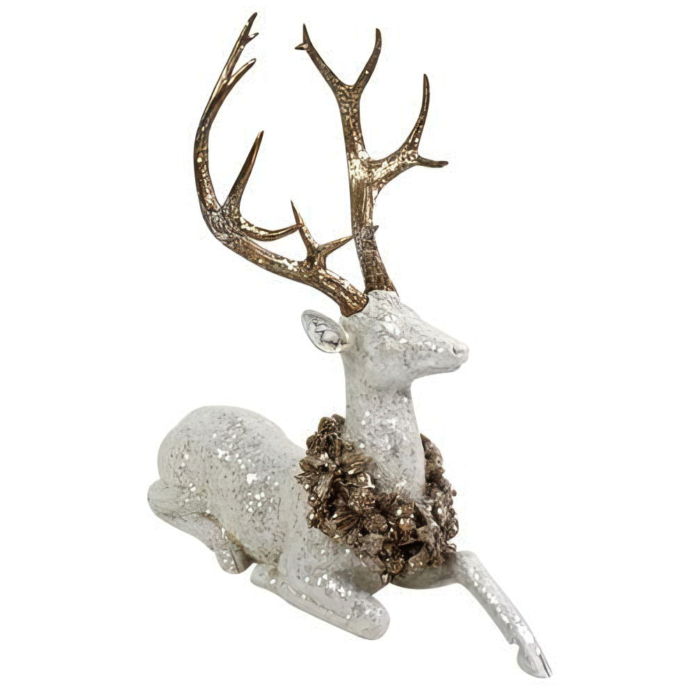 Resting White Deer with Laurel Wreath