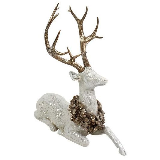 Resting White Deer with Laurel Wreath