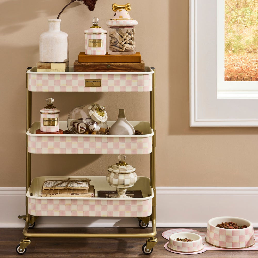 Mackenzie-Childs Rosy Check 3-Tier Kitchen Cart