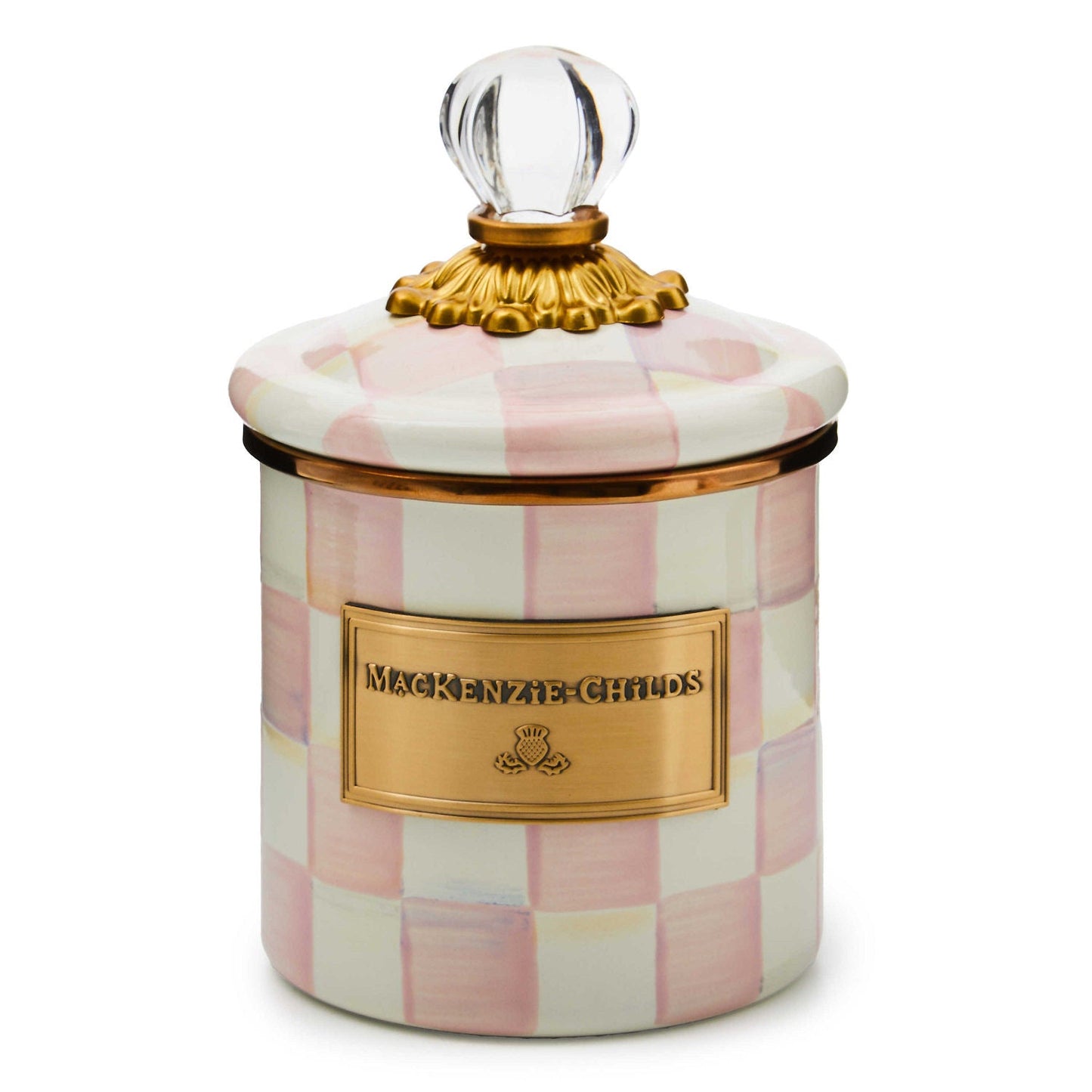 Rosy Check Demi Canister by MacKenzie - Childs - |VESIMI Design| Luxury Bathrooms and Home Decor