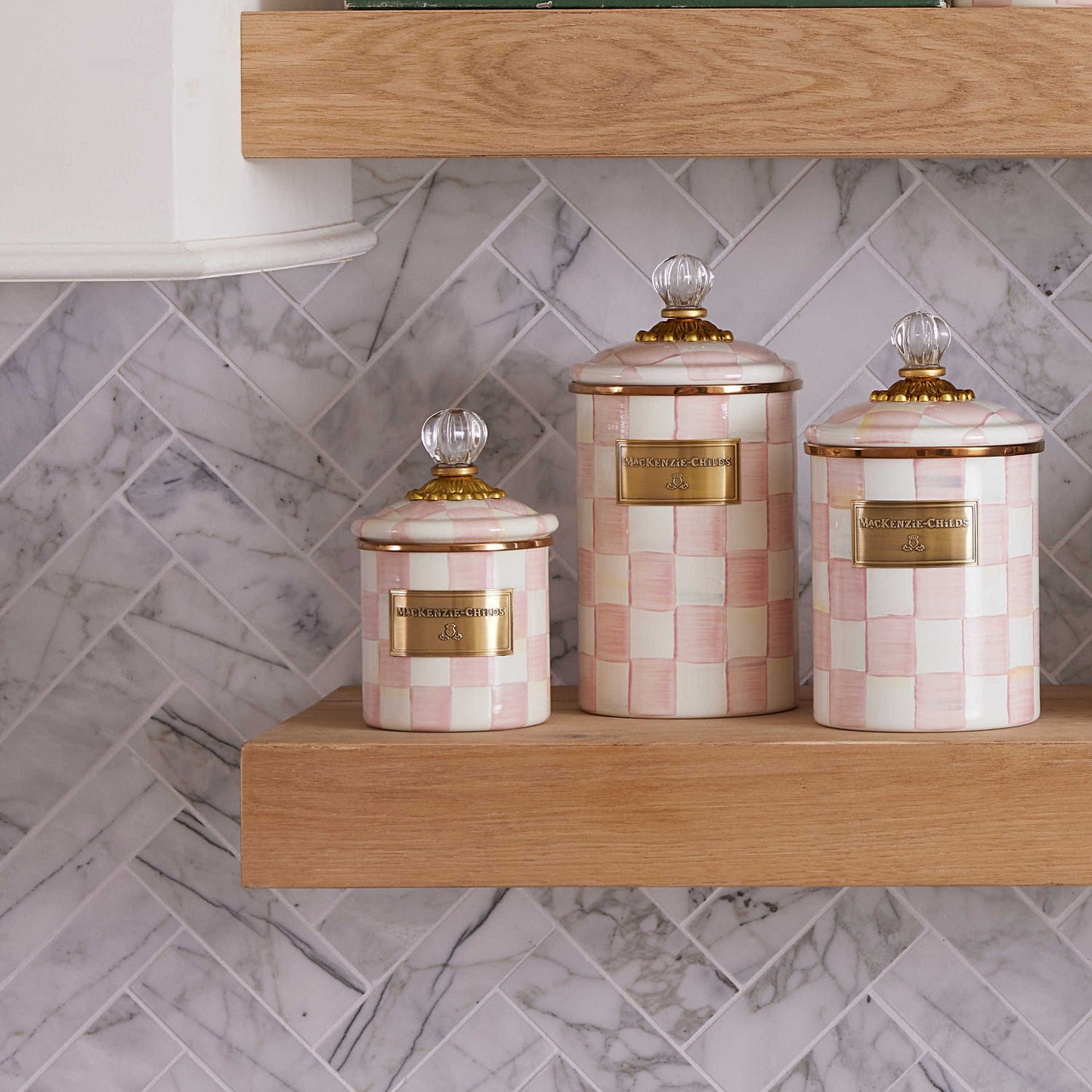 Rosy Check Demi Canister by MacKenzie - Childs - |VESIMI Design| Luxury Bathrooms and Home Decor