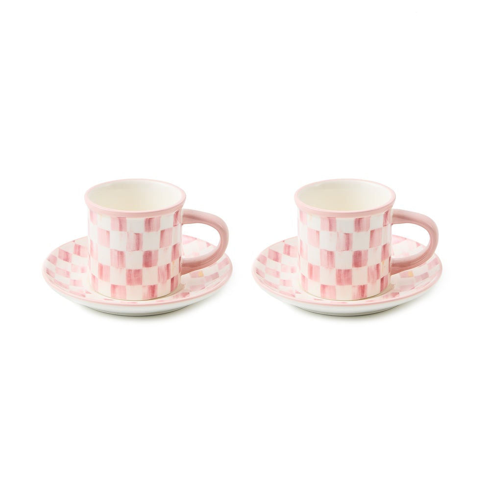 Rosy Check Espresso Cup & Saucer, Set of 2