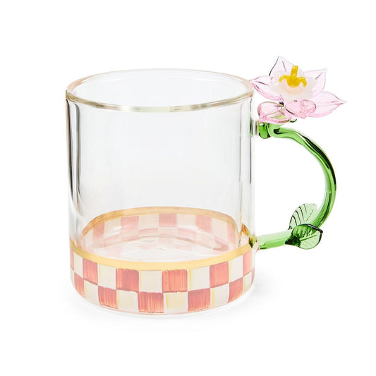 Rosy Check Flower Glass Mug by MacKenzie-Childs