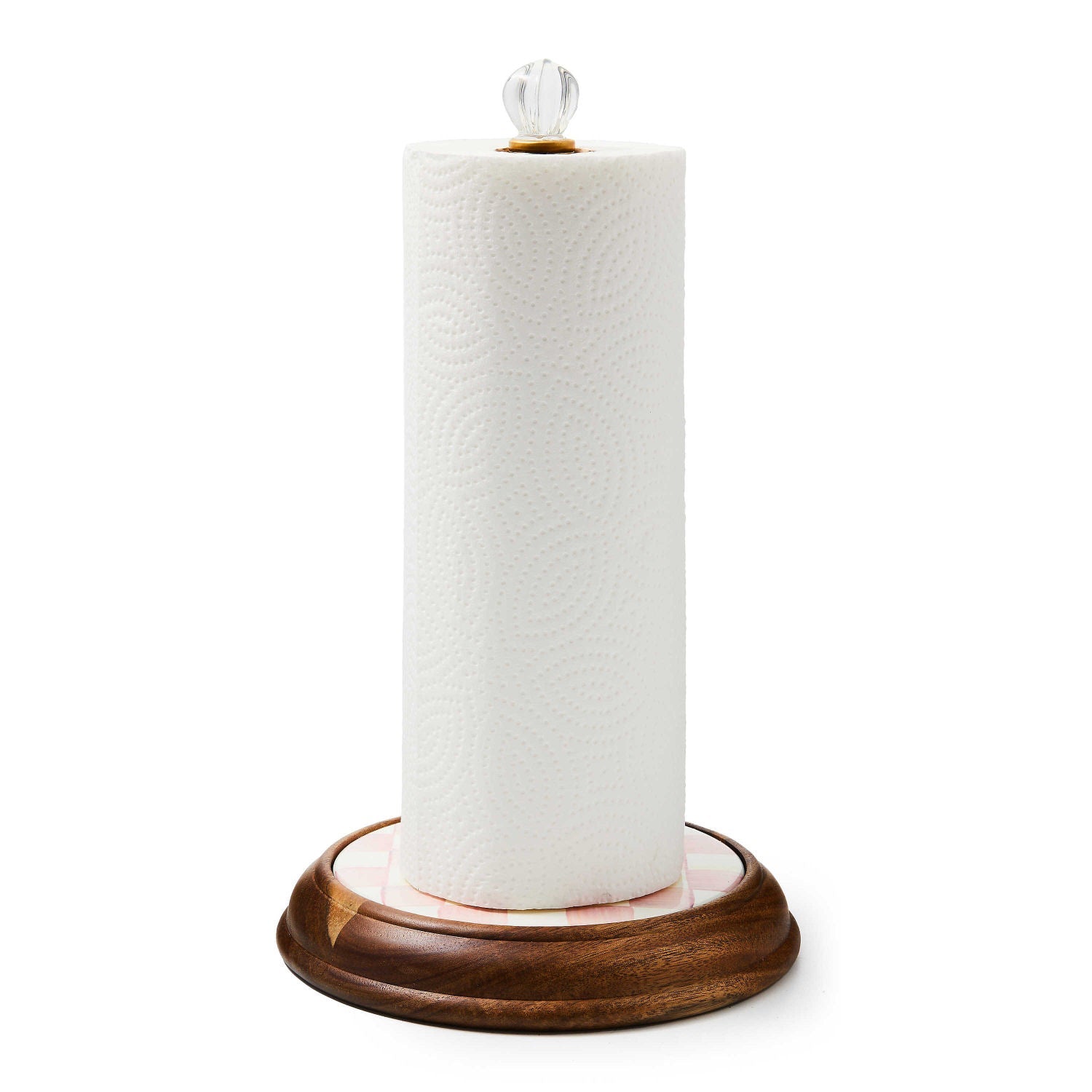 Rosy Check Wood Paper Towel Holder by MacKenzie - Childs - |VESIMI Design| Luxury Bathrooms and Home Decor