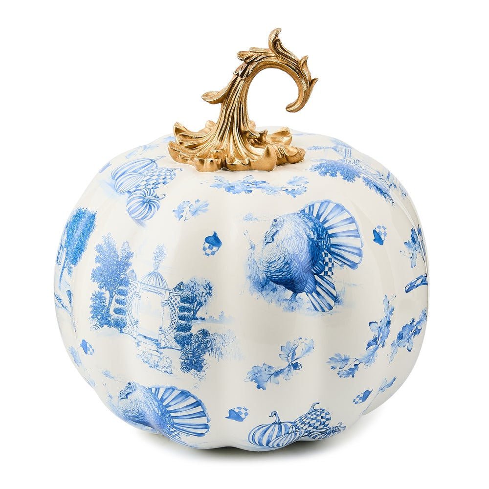 MacKenzie-Childs Royal Autumn Toile Pedestal Pumpkin - Thumbnail 4