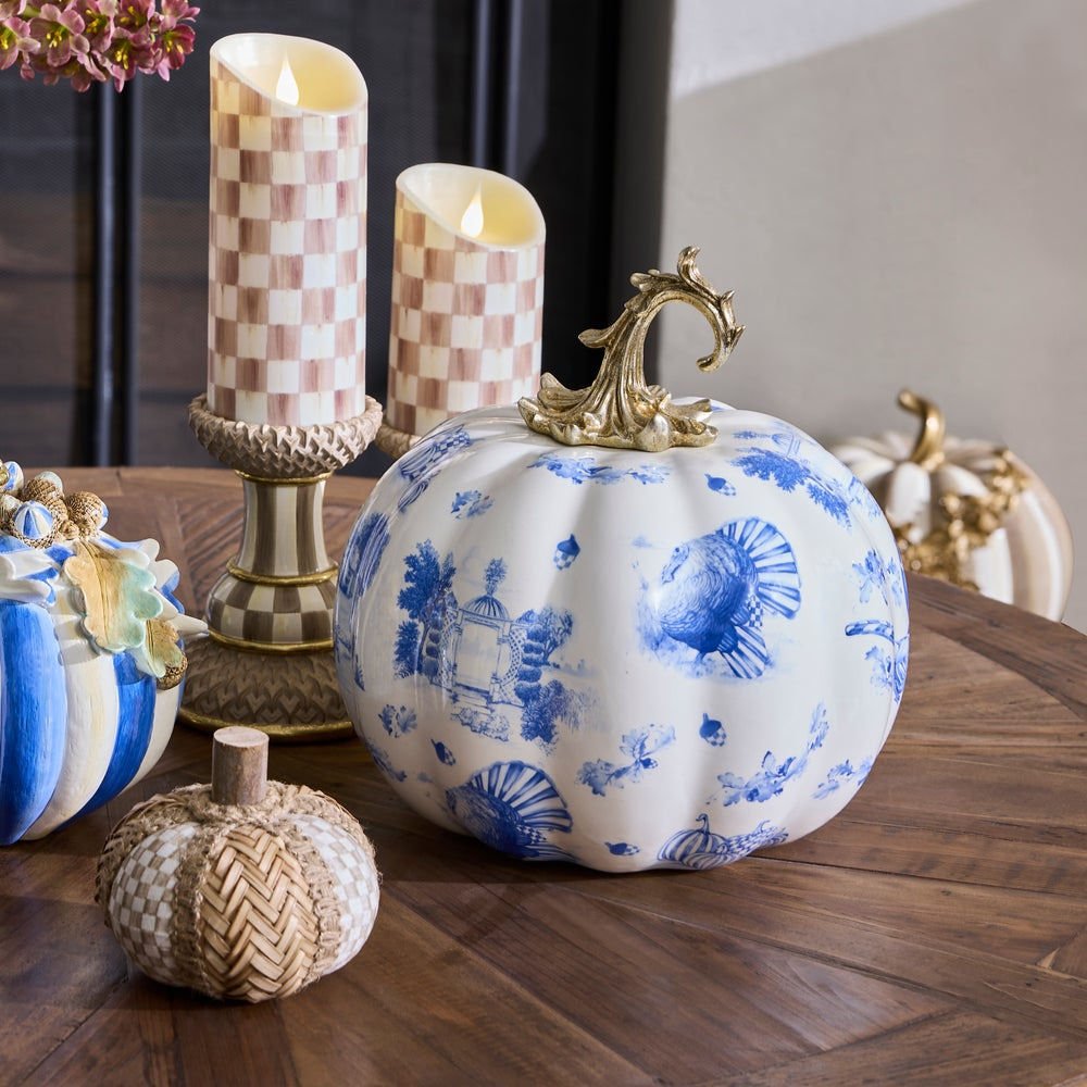 MacKenzie-Childs Royal Autumn Toile Pedestal Pumpkin - Thumbnail 3