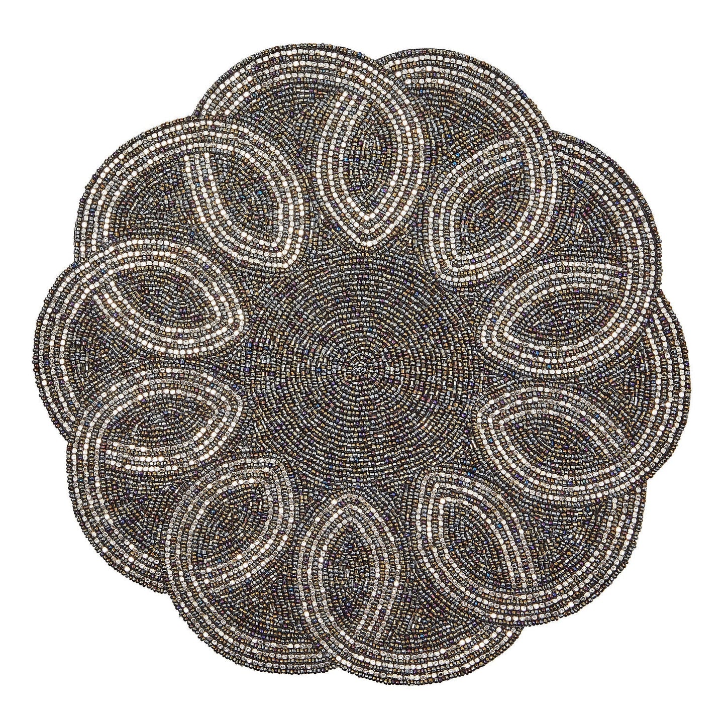 Scalloped Black & Silver Beaded Placemat - |VESIMI Design| Luxury Bathrooms and Home Decor