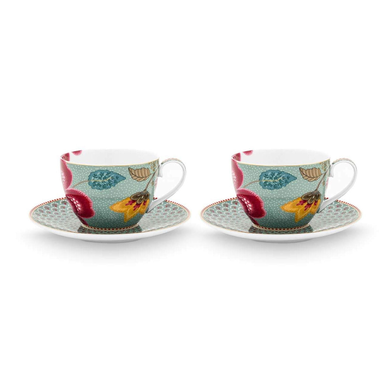 Set of 2 Cups and Saucers Blooming Tales Fantasy Blue 300ml - Pip Studio
