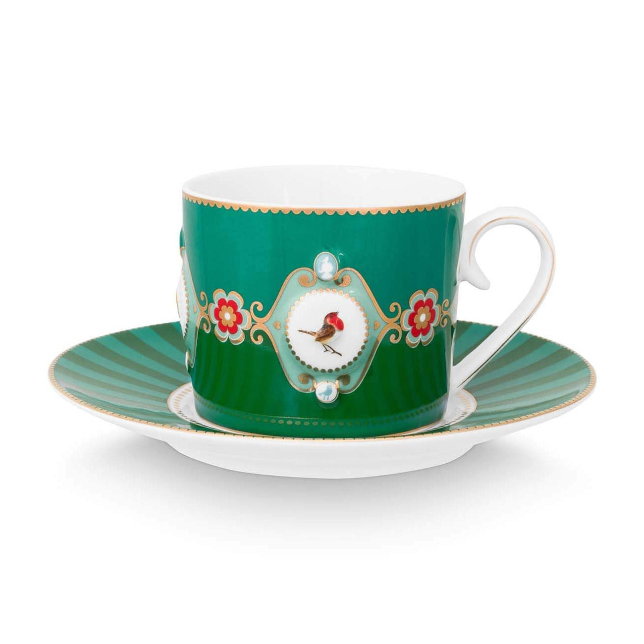 Set of 2 Espresso Cups & Saucers Love Birds Emerald-Pink - Pip Studio