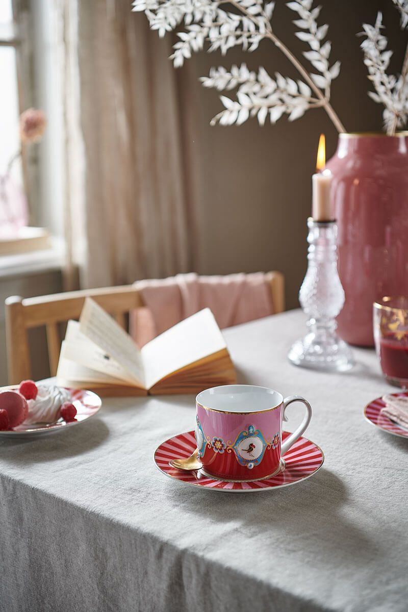 Set of 2 Espresso Cups & Saucers Love Birds Red-Pink - Pip Studio