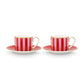 Set of 2 Espresso Cups & Saucers Love Birds Stripes Red-Pink - Pip Studio
