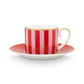 Set of 2 Espresso Cups & Saucers Love Birds Stripes Red-Pink - Pip Studio