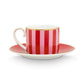 Set of 2 Espresso Cups & Saucers Love Birds Stripes Red-Pink - Pip Studio