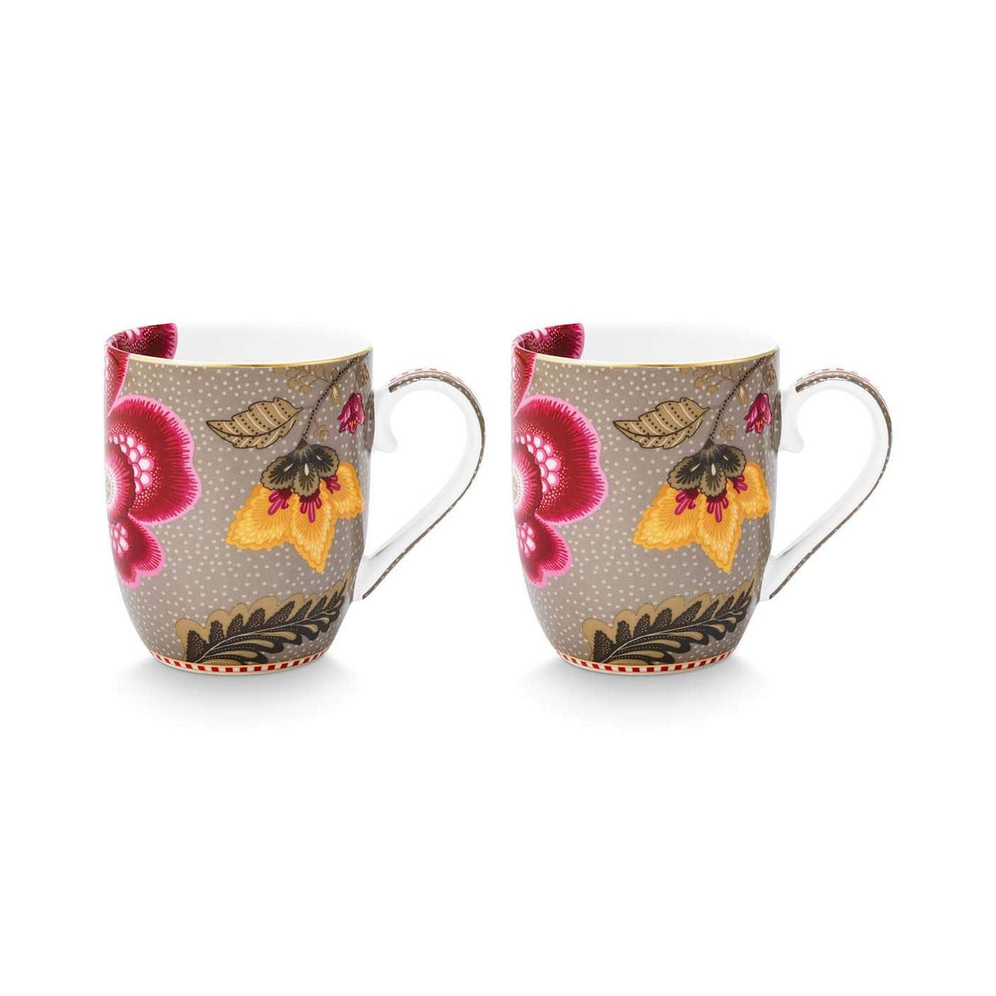 Set of 2 Mugs Blooming Tales Fantasy Khaki 200ml - Pip Studio