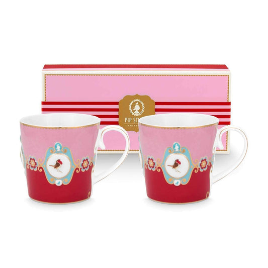 Pip Studio Large Love Birds Medallion Red-Pink Gift Box - 2 Mugs Set