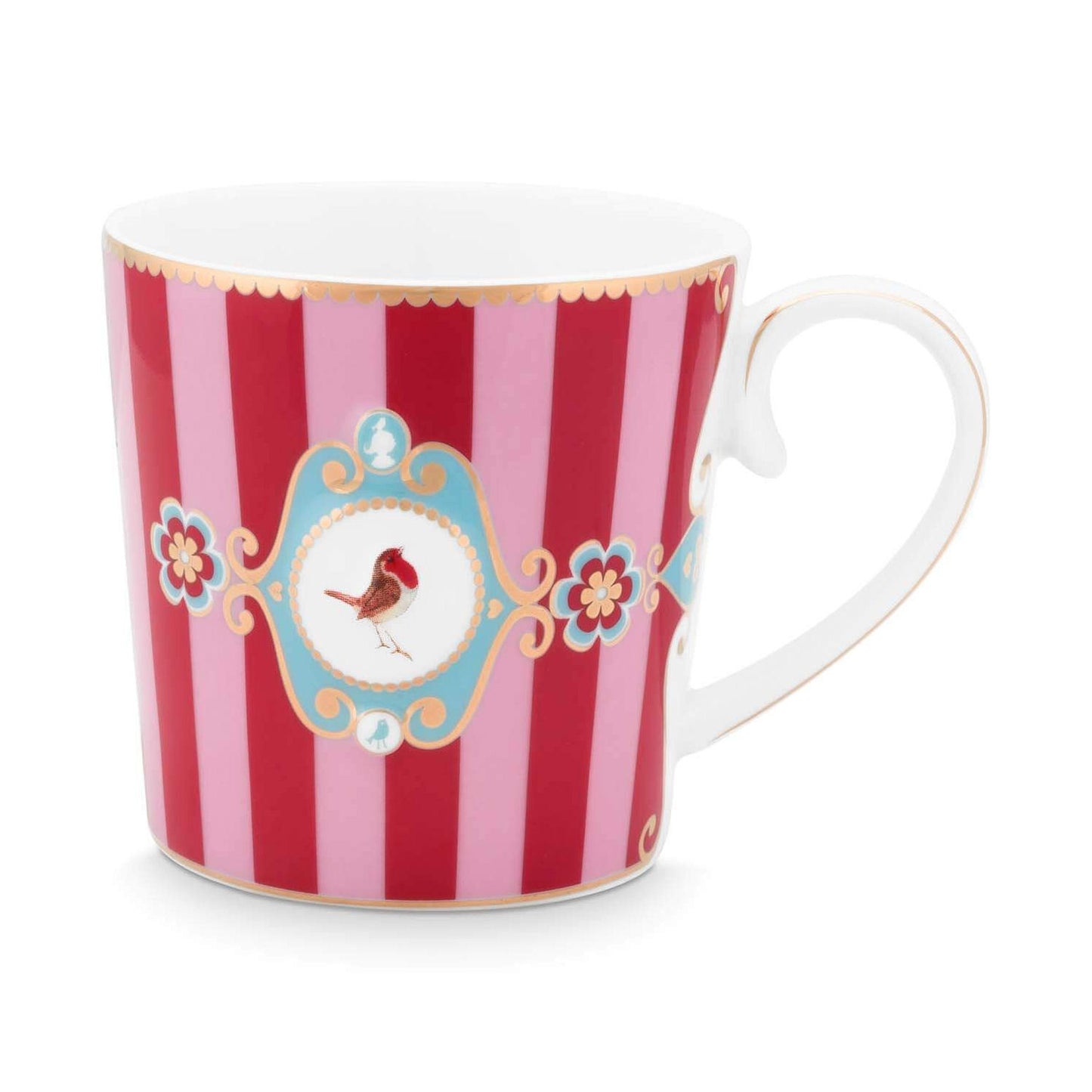 Pip Studio Large Love Birds Medallion Stripes Red-Pink Gift Box - 2 Mugs Set