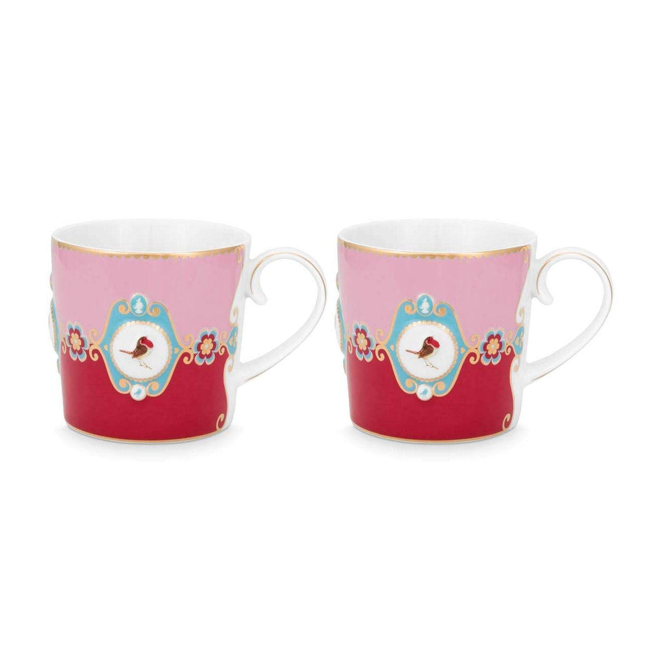 Pip Studio Small Love Birds Medallion Red-Pink Gift Box - 2 Mugs Set
