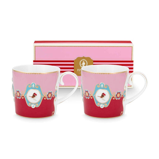 Pip Studio Small Love Birds Medallion Red-Pink Gift Box - 2 Mugs Set