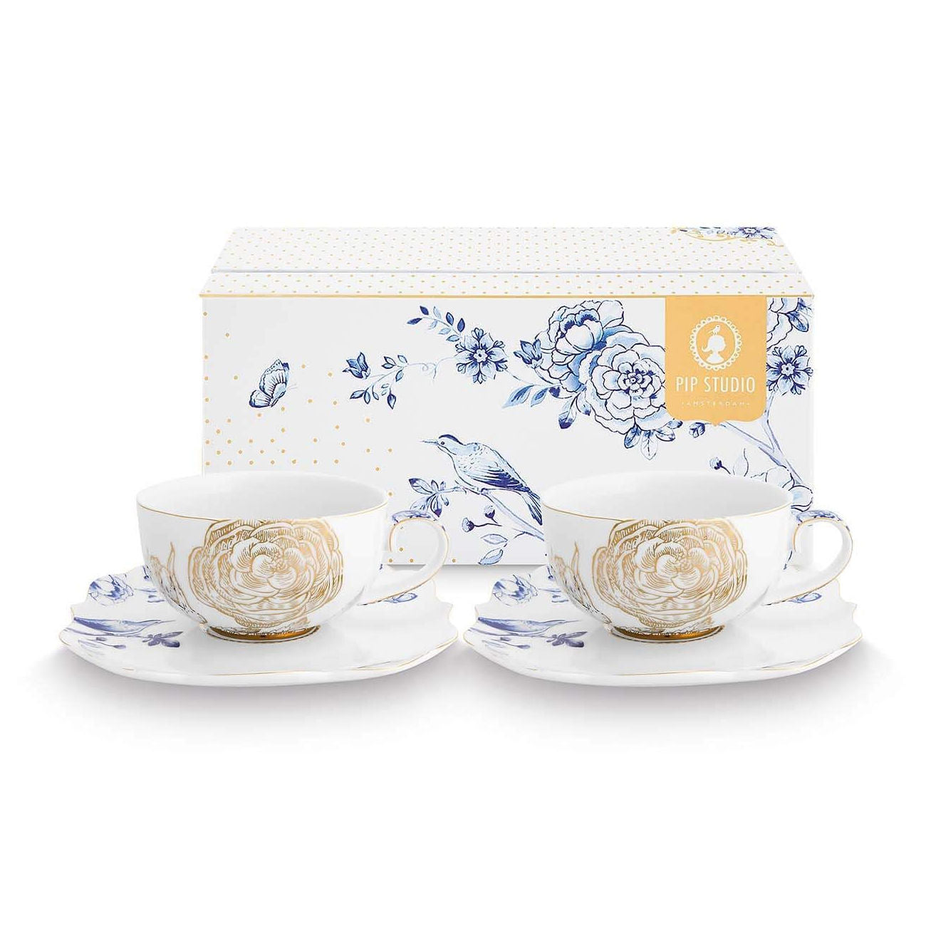 Set of 2 Tea Cups & Saucers Royal White 250ml  | Pip Studio