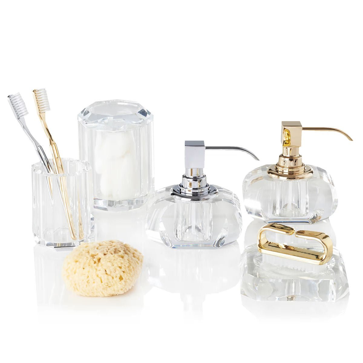 Shiny Gold Glass Liquid Soap Dispenser | Crystal Clear - |VESIMI Design| Luxury Bathrooms and Home Decor