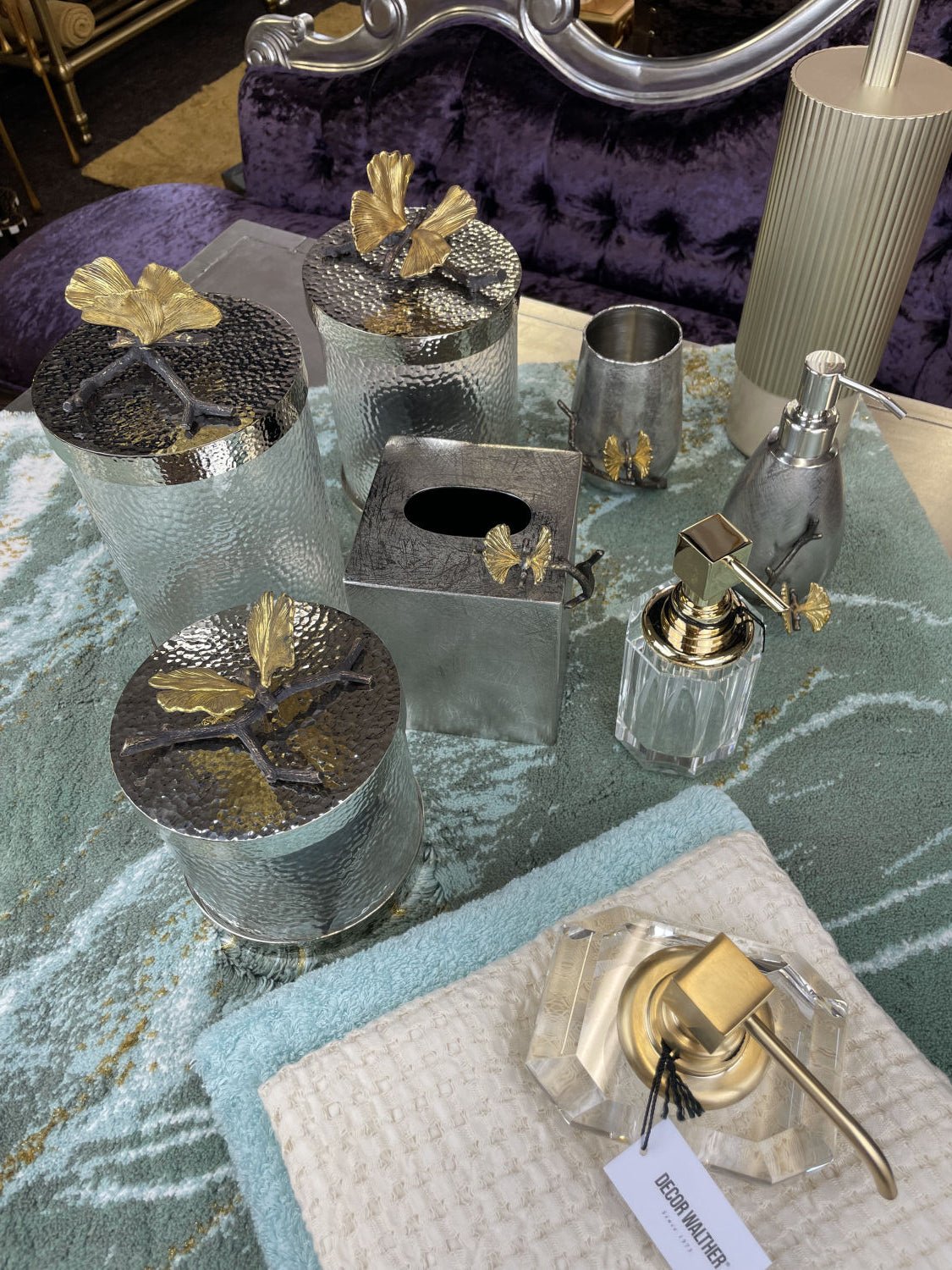 Shiny Gold KRISTALL II Glass Liquid Soap Dispenser | English Green - |VESIMI Design|